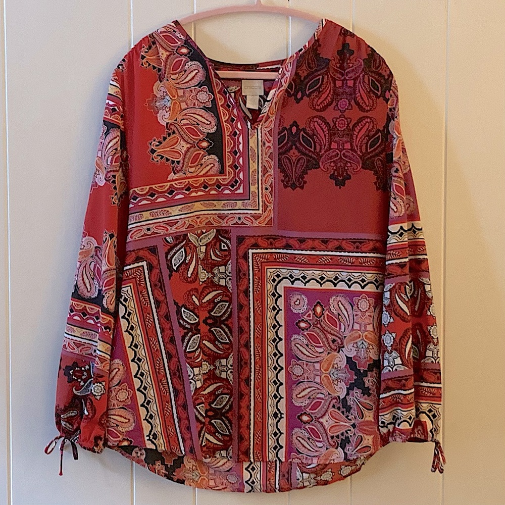 Chico’s Multicolored Paisley Long Sleeve Blouse Size 2 Medium